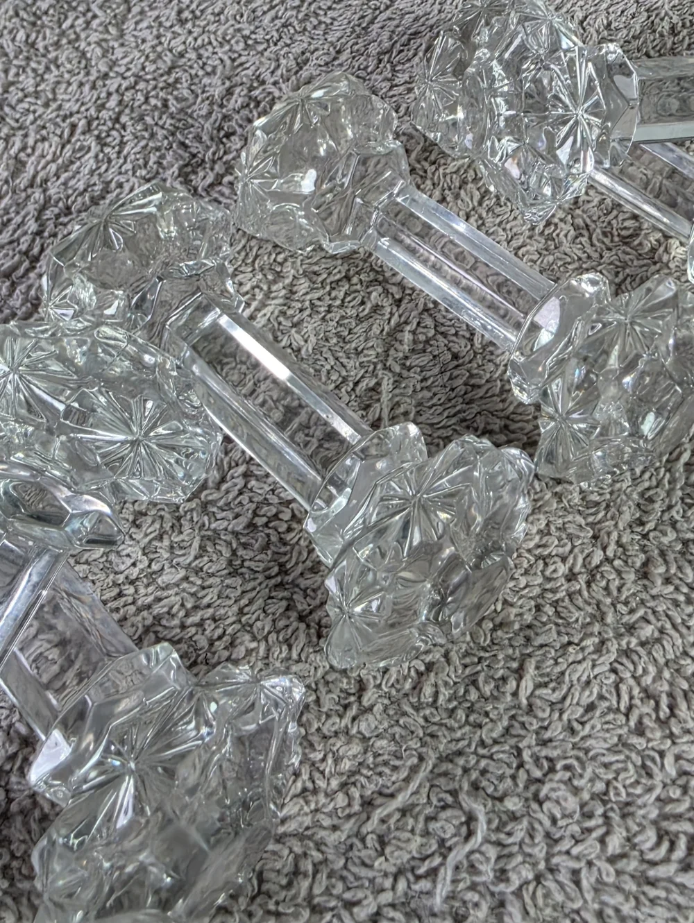 Vintage Faceted Glass Dumbbell-Shape Knife Rests Set Of Six